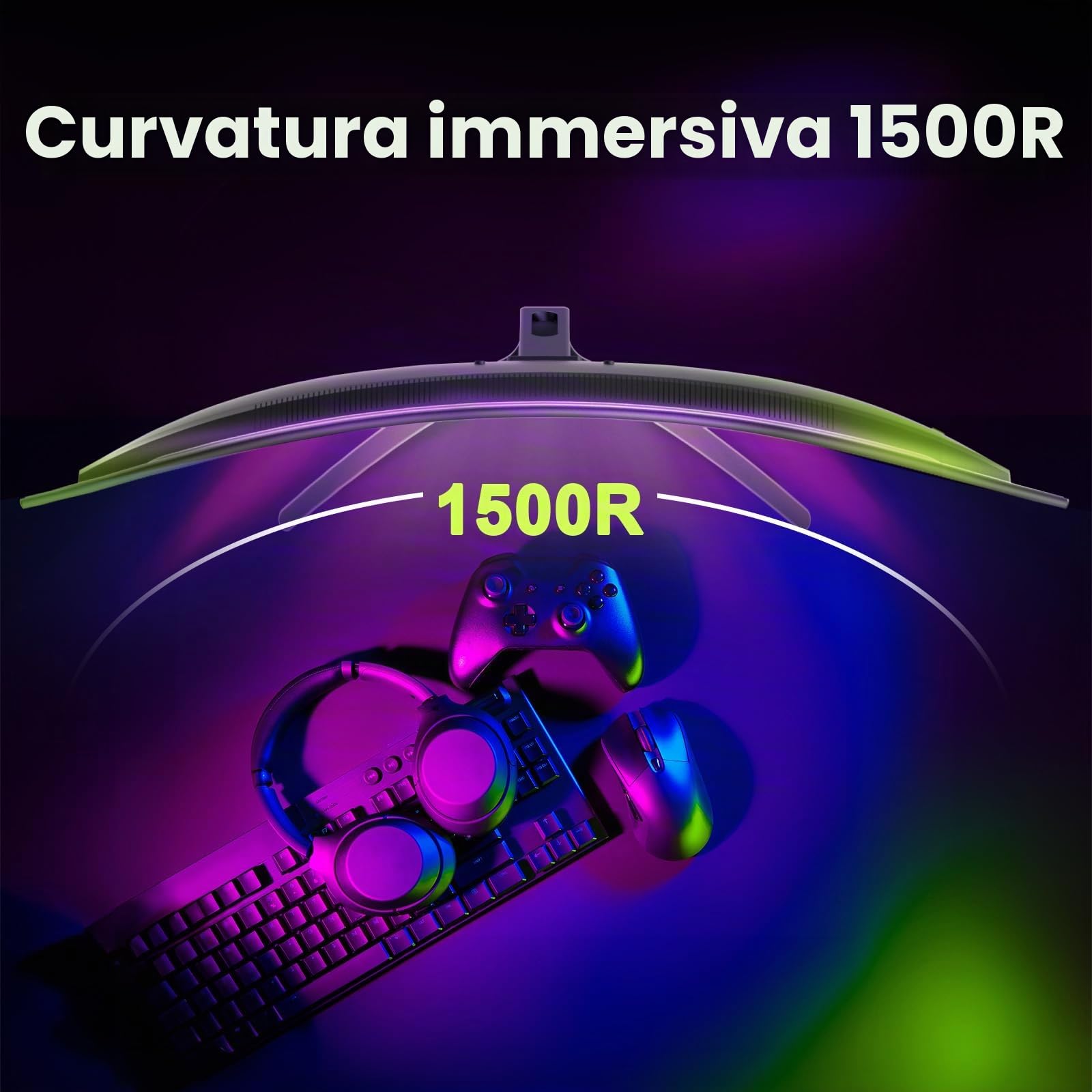 Amzfast Monitor da Gaming Curvo 1500R con Adaptive-Sync, HDMI/DisplayPort, 27 pollici 240Hz/QHD