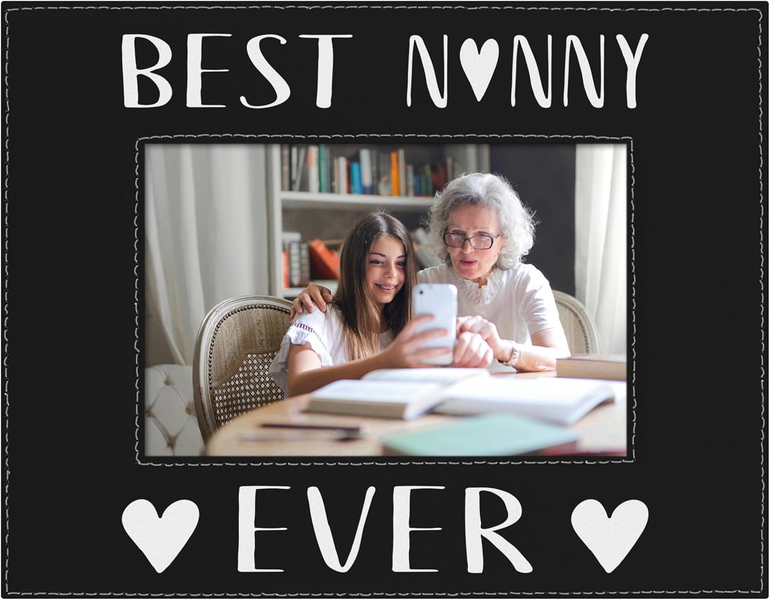 ThisWear Gifts For Nanny Gifts For Grandma Best Nanny Ever Heart Family Laser Engraved Leatherette 4x6 Photo Frame Grey