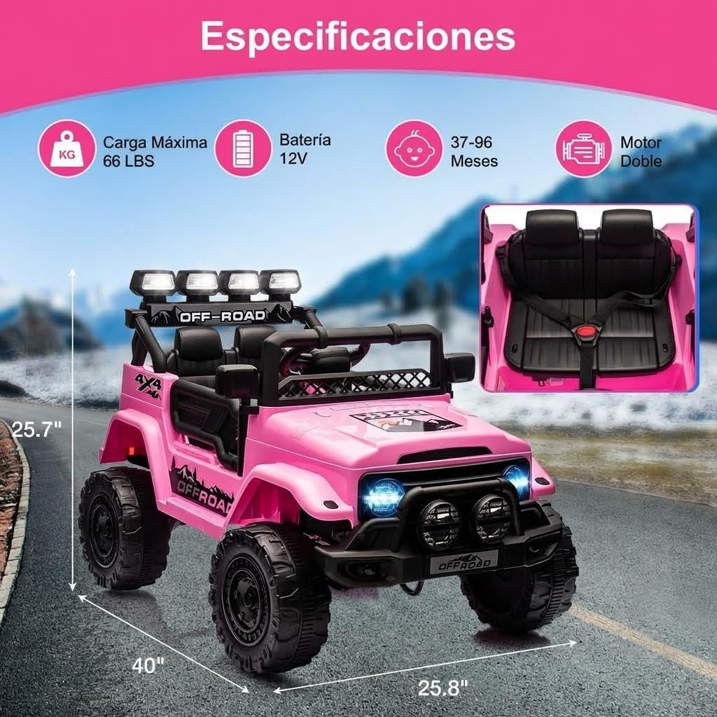 GarveeMore Coche Electrico para Niños 12V - Carro Electrico Infantil con Mando Remoto 2,4G, Música, Antivibración, Ruedas Anchas, 3 Velocidades y Luces LED - para Niños 3-5 Años, Rosa — view 2