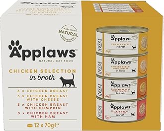 Applaws Natural Wet Cat Food Tin, Chicken Multipack Selection in Broth 70g (Pack of 12 x 70g Tins)