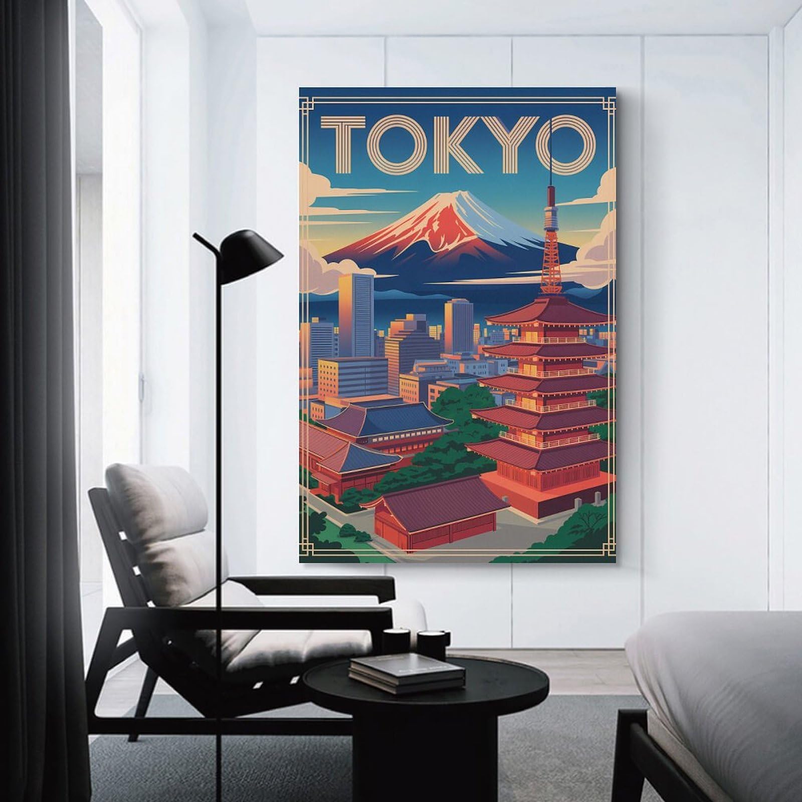Junmoney Wall Picture Print Tokyo Cityscape with Mount Fuji(2), 24x36inch(60x90cm), for Lounge, Bedroom Or Personal Spaces, Canvas Artwork with Gifting Potential
