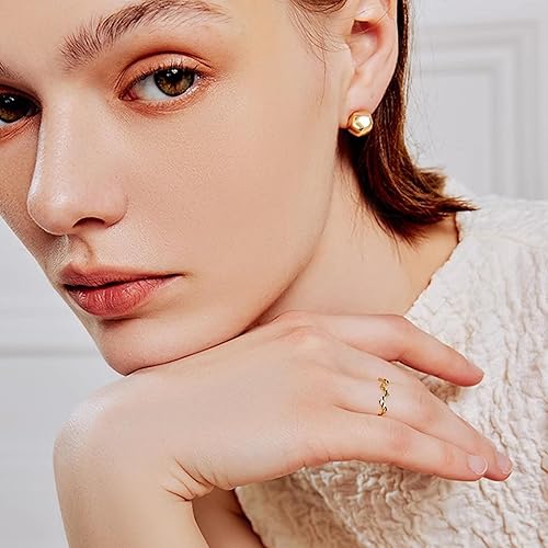 Miniatura 8 de Cowlyn Aretes de bola irregulares chapados en oro de 14 quilates de plata de ley 925, hipoalergénicos, joyería para mujer, Chapado en oro de 14