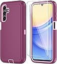 Qinmay Phone Case for Samsung Galaxy A15 5G Case with HD Screen Protector, Heavy Duty Shockproof & Dropproof 3-Layer Cover Phone Case for Galaxy A15,WineRedPink