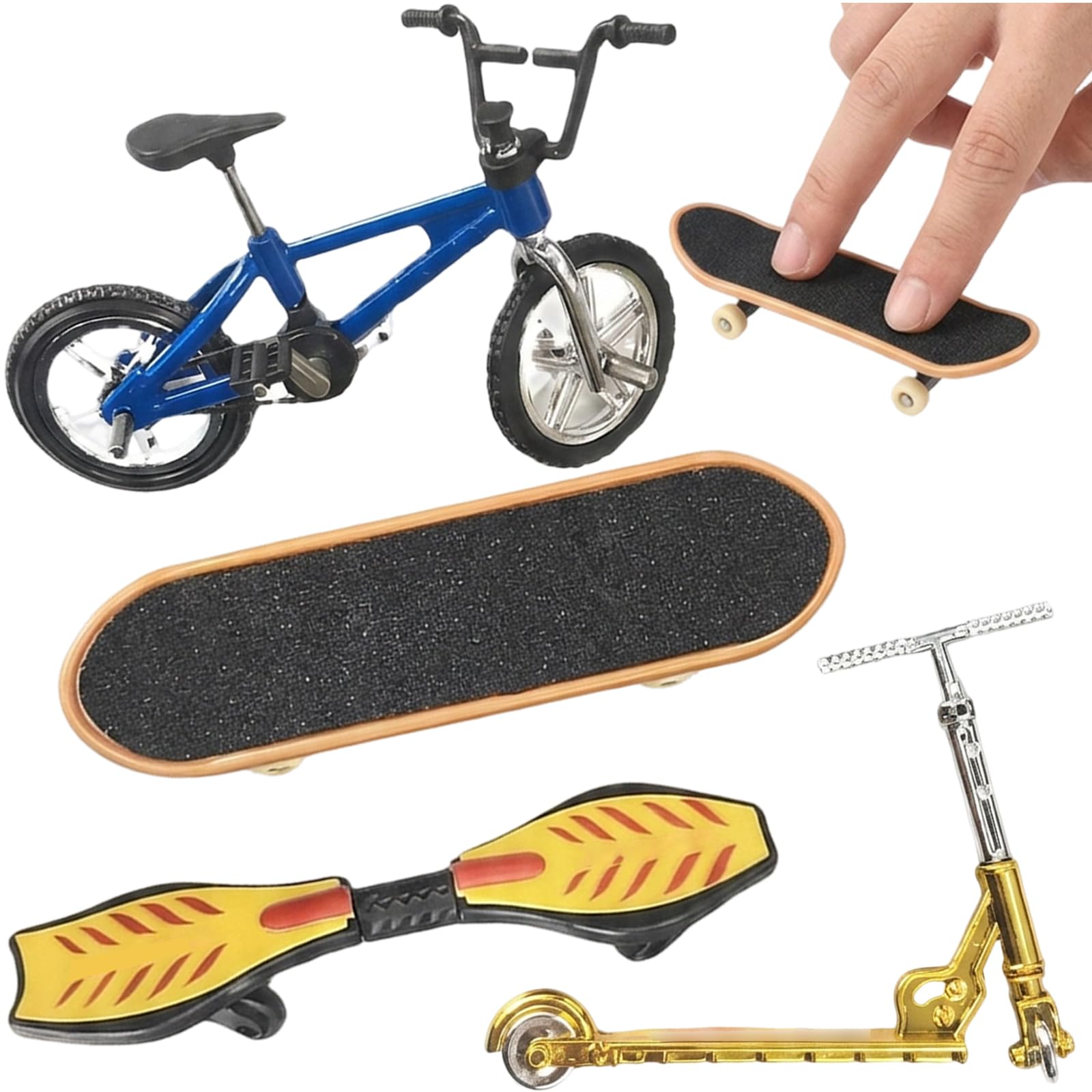 Aguwgax 4-Pack Mini Finger Bike & Skateboard Set – Smooth Rolling Desk Toys, Collectible Finger Sports Boards for Stress Relief & Display