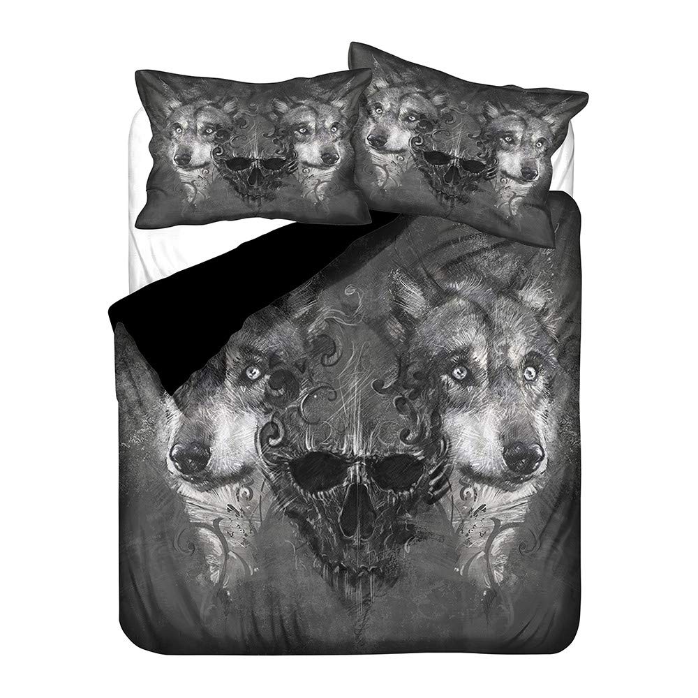 Linge de lit loup crâne infroissable pour literie double 180x220