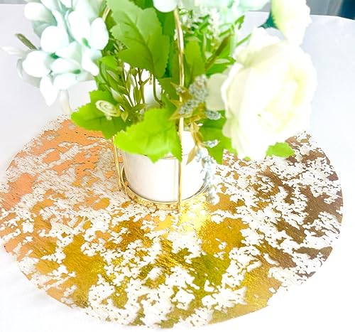 Miniatura 5 de Juego de 12 manteles individuales desechables dorados de papel metálico de 13 pulgadas, manteles individuales redondos de malla prensada de lámina