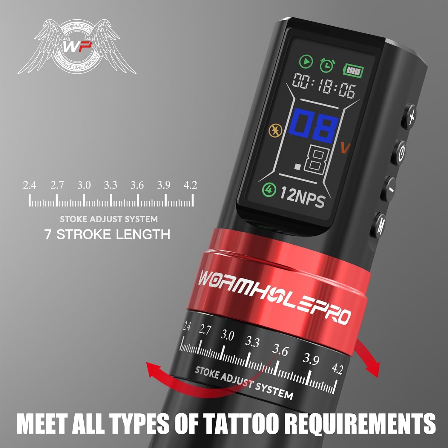 WORMHOLEPRO Tattoo Gun BOOTES Wireless Tattoo Machine Multi-function Tattoo Pen with Replacement Power Supply, Smart Display, Coreless Motor, 7 Strokes Length for Professional Artists CHKP13-A