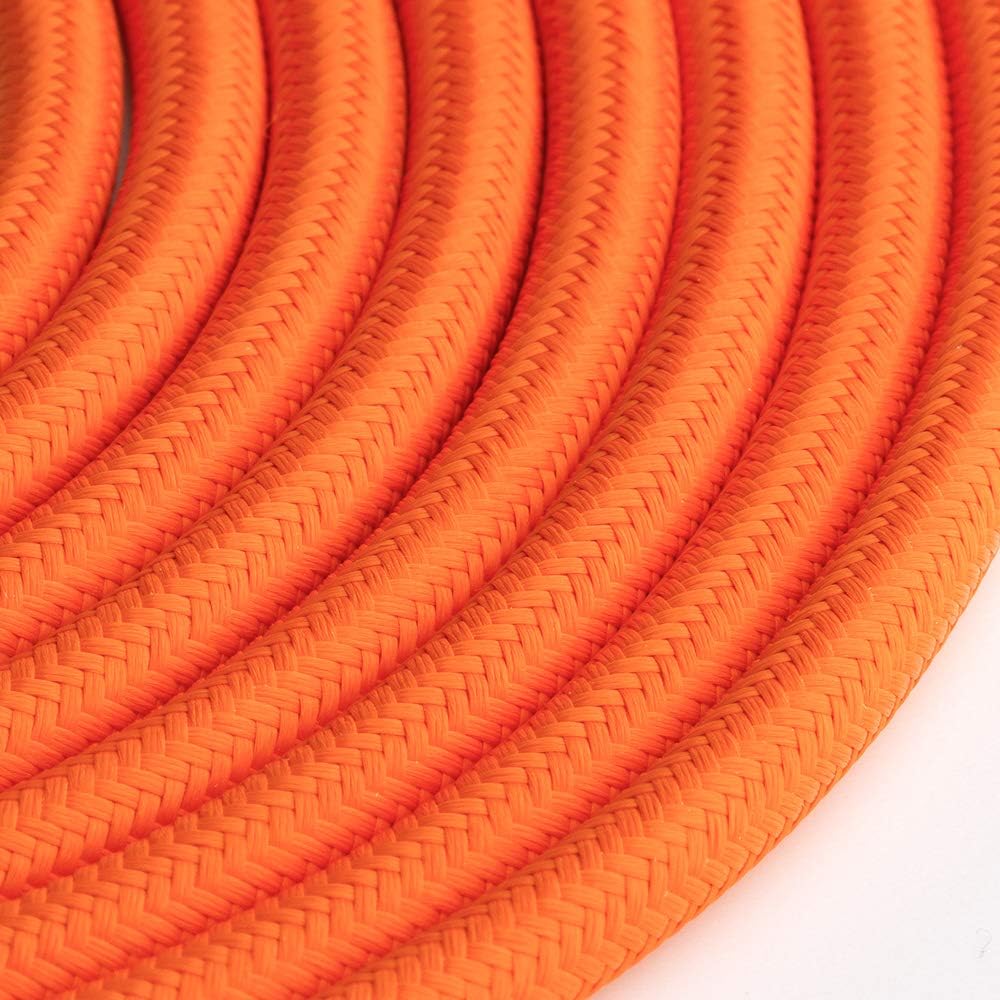Klartext – Light Round Textile Cable for Lighting, 3 x 0.75 mm, Orange, 3 m. Attention: Earth Cable Included! Maximum anti-shock safety!