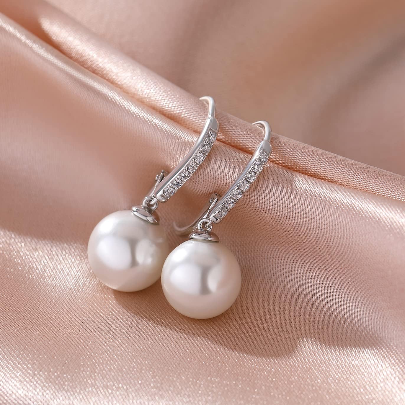 Jiamiaoi Pearl Dangle Earrings 925 Sterling Silver Pearl Earrings for Women 10mm White/Black Pearls - Image 5