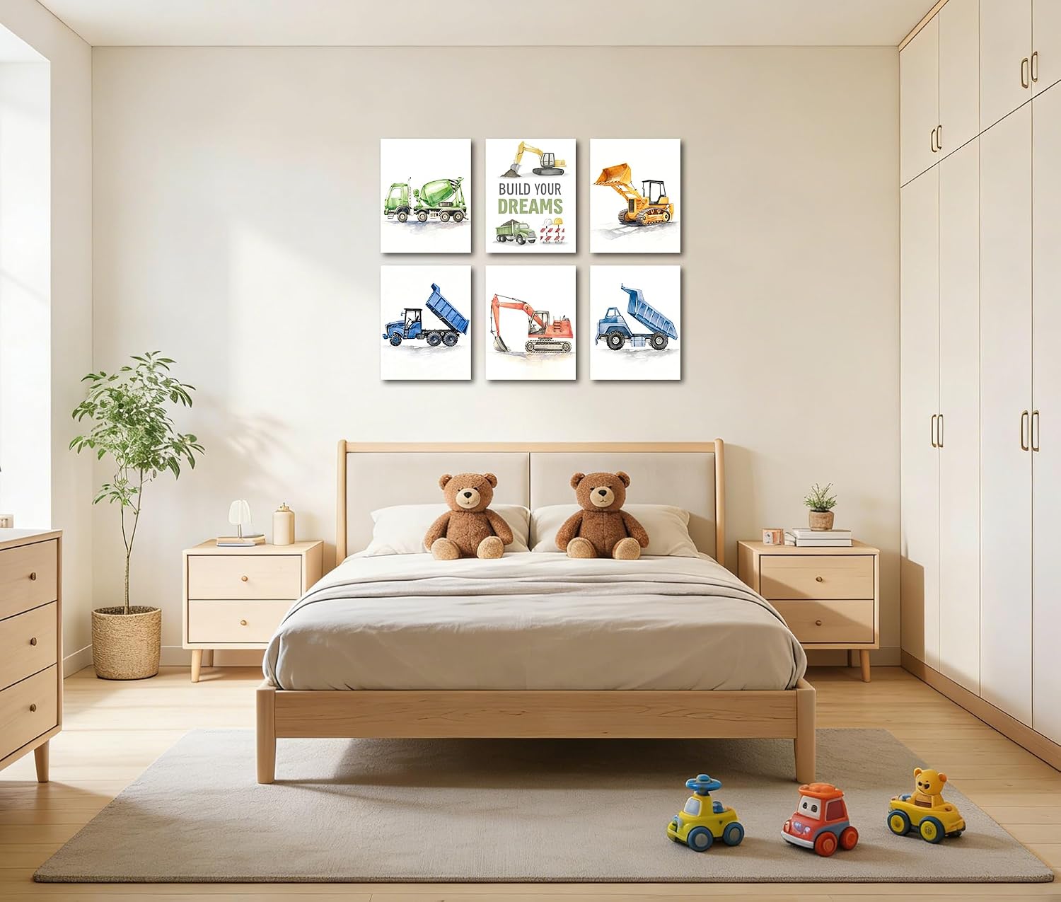 Frimeeme Construction Vehicle Canvas Decor,Boys Truck Wall Art, Watercolor Playroom Pictures, Set of 6, 8x10 Inch Unframed