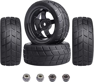 FriHobby 12mm Hex Wheel Rims & Rubber Tires with Foam Inserts for RC 1/10 On-Road Touring Car, Set of 4