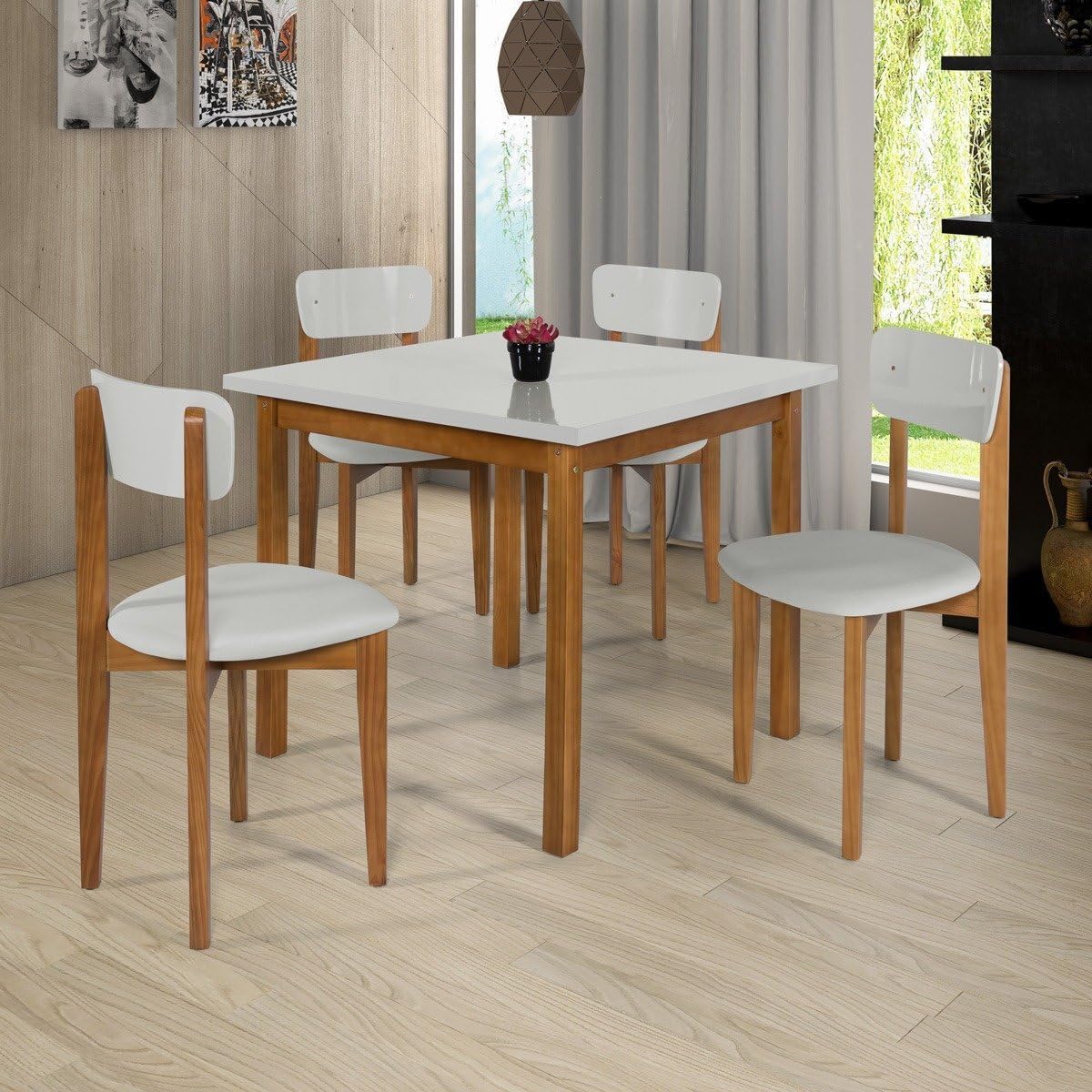 Mesa De Jantar Modelo Elisa 90x90 Com Tampo Em MDF E Pés De Madeira Para Sala/Cozinha Mobília C7