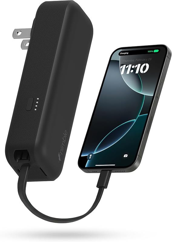 Wally Pro 20, 2-in-1 Portable Wall Charger, 5,000mAh Power Bank | 20W Fast Charging with Built-in USB-C Cable and Foldable Plug, Compatible with iPhone, Samsung Galaxy, iPad, USB-C Devices