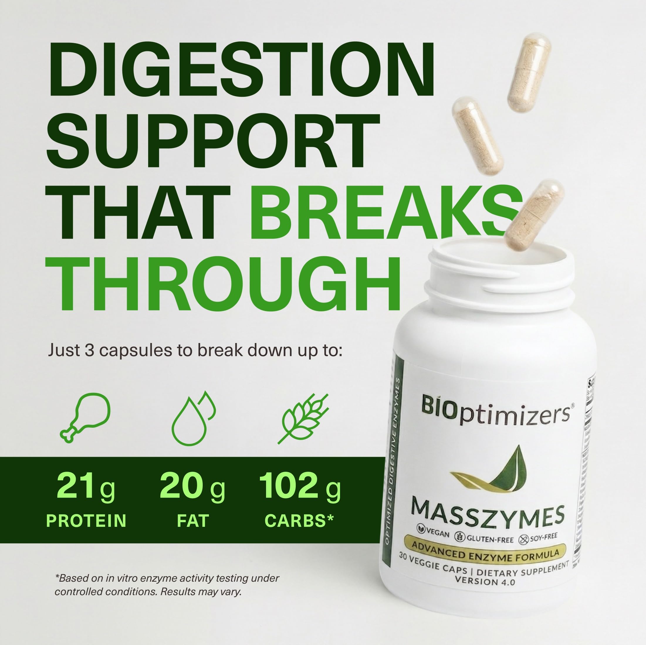 BIOptimizers MassZymes - Complete Digestive Enzymes Supplement for Gut Health - Bloating Relief for Men and Women - Lipase Amylase Bromelain Digestive Enzymes (30 Capsules) — Amazon image 4