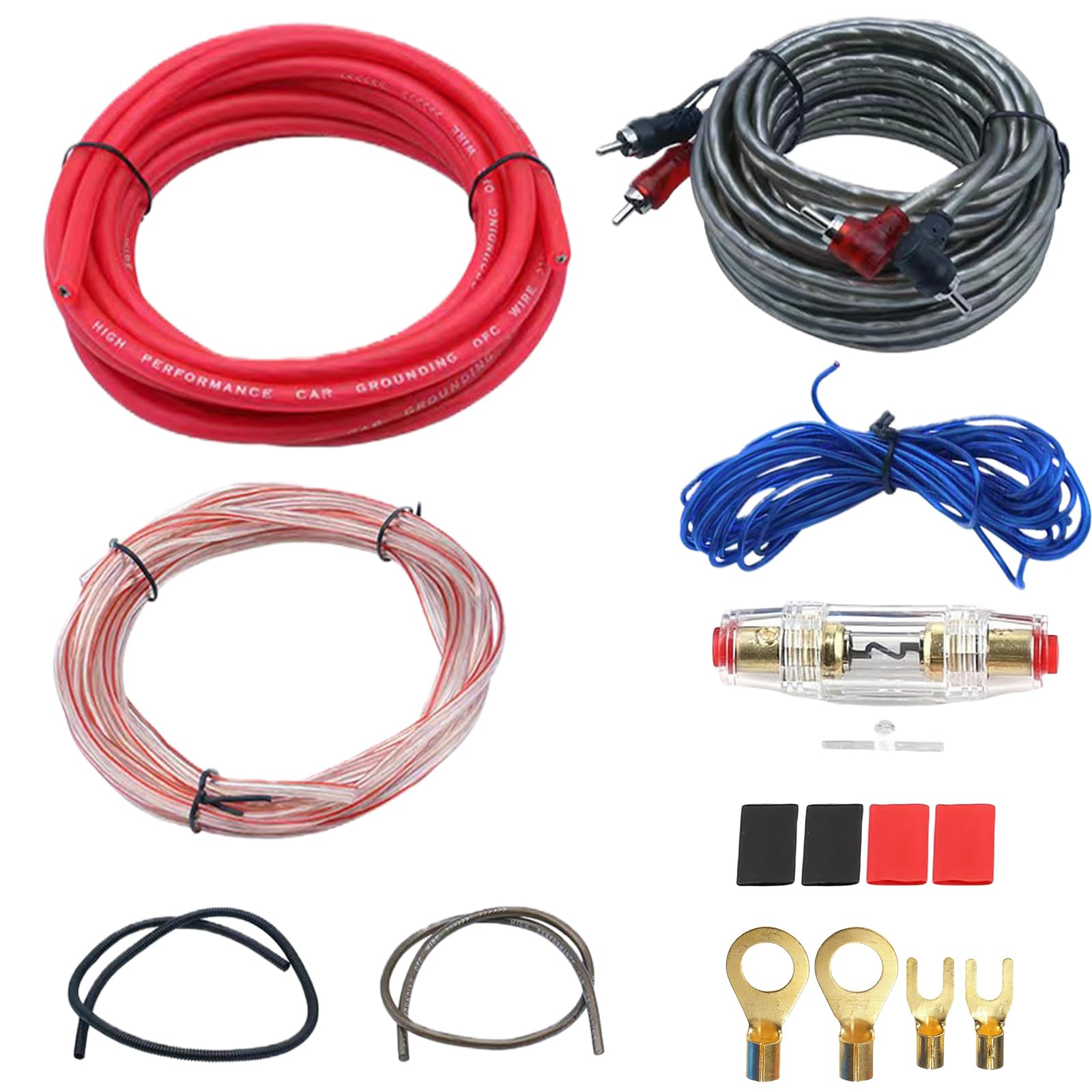 GBKDQQ Lot de 7 câbles pour caisson de basses, amplificateur de voiture 4GA, kit de câbles d'amplificateur de voiture de 5 m, kit d'installation pour amplificateur de voiture, câble audio de voiture