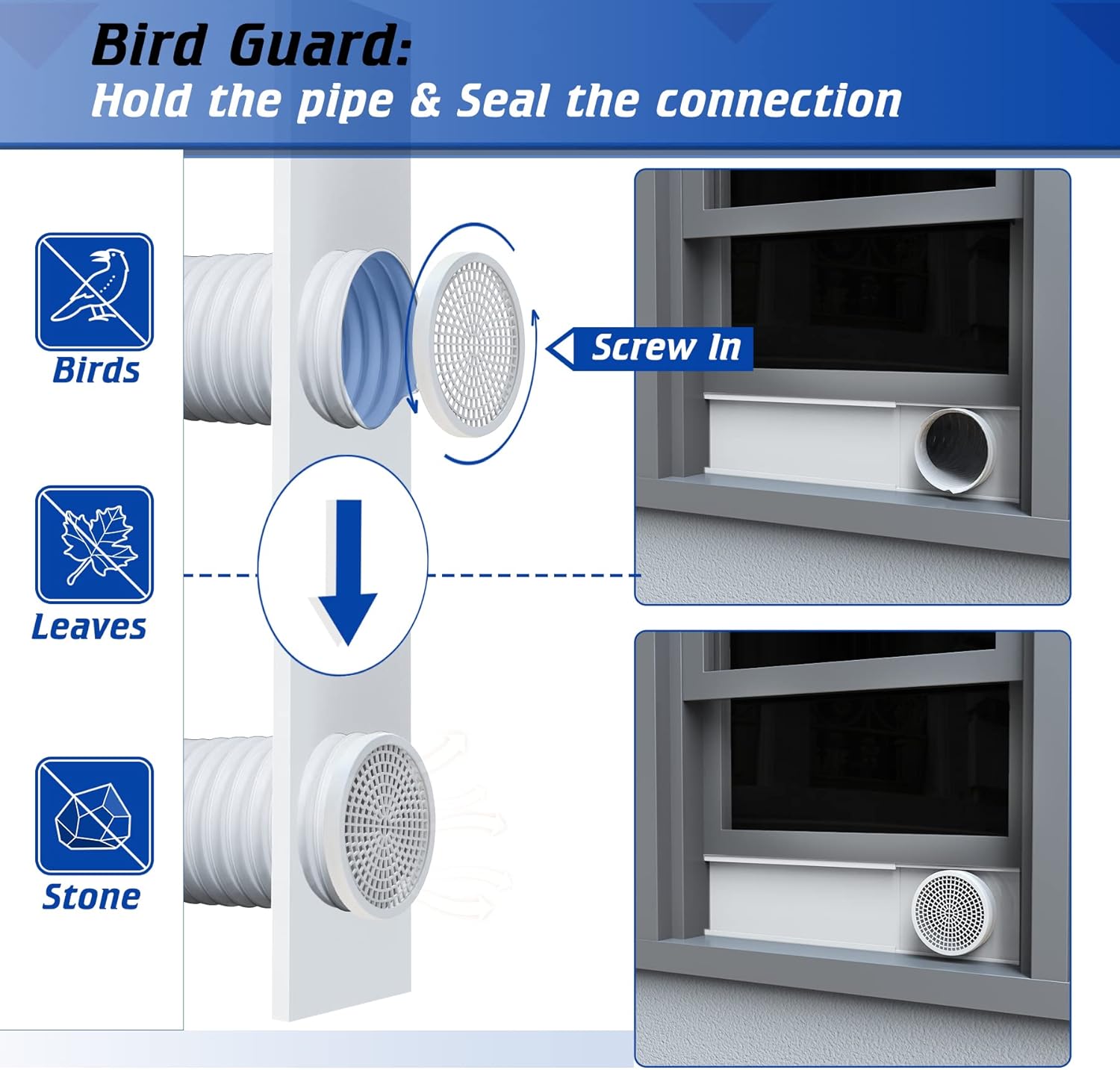 Portable Air Conditioner Window Kit for 5" Diameter Exhaust Hose, 59" Length Adjustable Window Seal Panels with Plastic Guard, Window Vent Kit for Sliding Horizontal or Vertical Windows