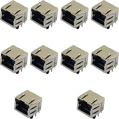whiteeeen 10 unids red Ethernet blindado RJ45 con luces LED Ethernet Jacks 8P8C hembra conectores de enchufe 8pin montaje en PCB para Cat5, Cat5e,