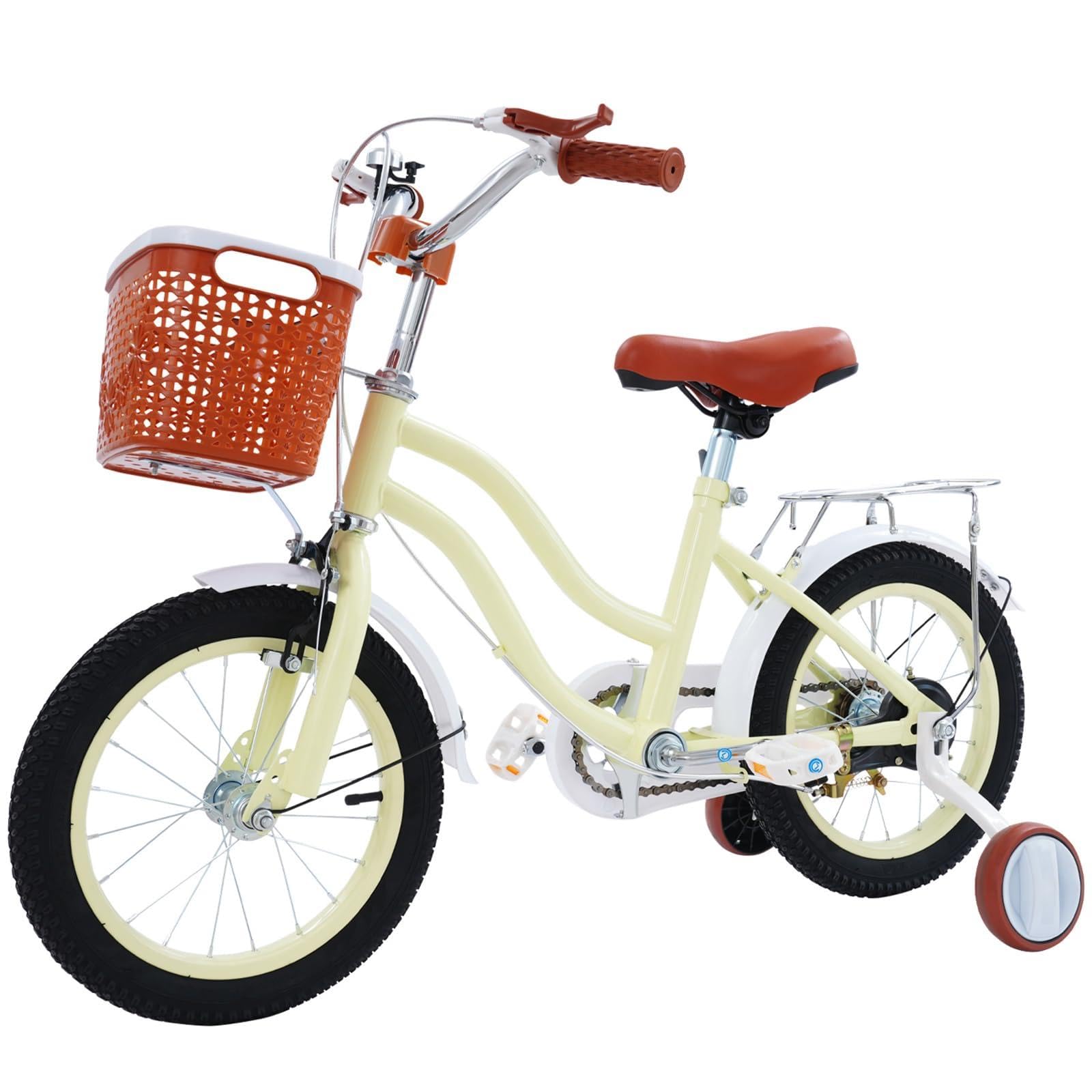 Bicicletta per bambini 14 pollici con ruote di supporto - Prima bicicletta per bambini 3-7 anni, giocattolo per esterni, sicuro e regolabile