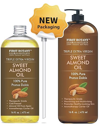 Miniatura 3 de First Botany Cosmeceuticals, Aceite de almendras dulces prensado en frío, calidad triple AAA+, para cabello, piel y cara, 100% puro y natural con