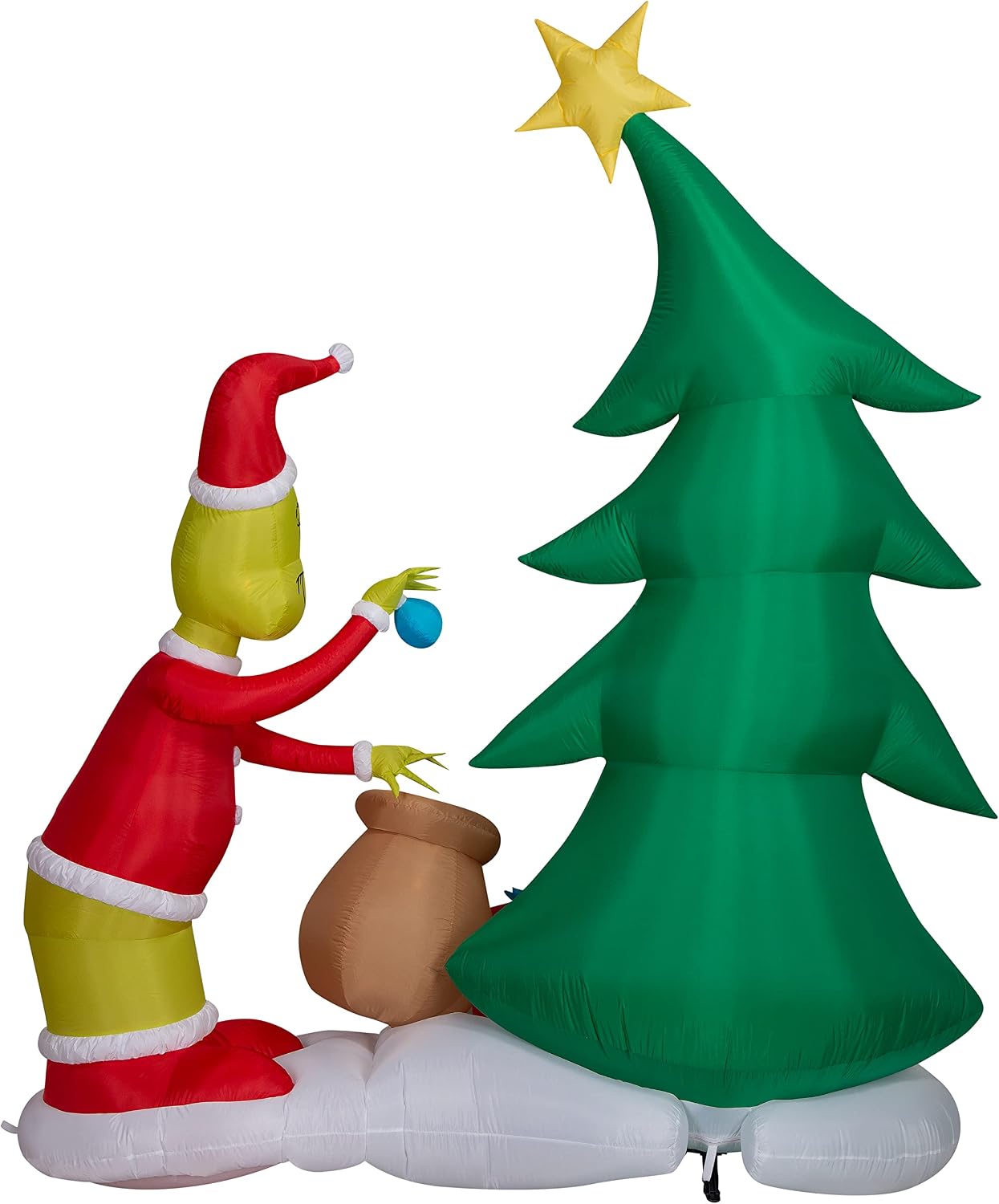 Gemmy Airblown Inflatable Grinch Putting Ornaments on Tree LG Scene Dr. Seuss, 8.5 ft Tall