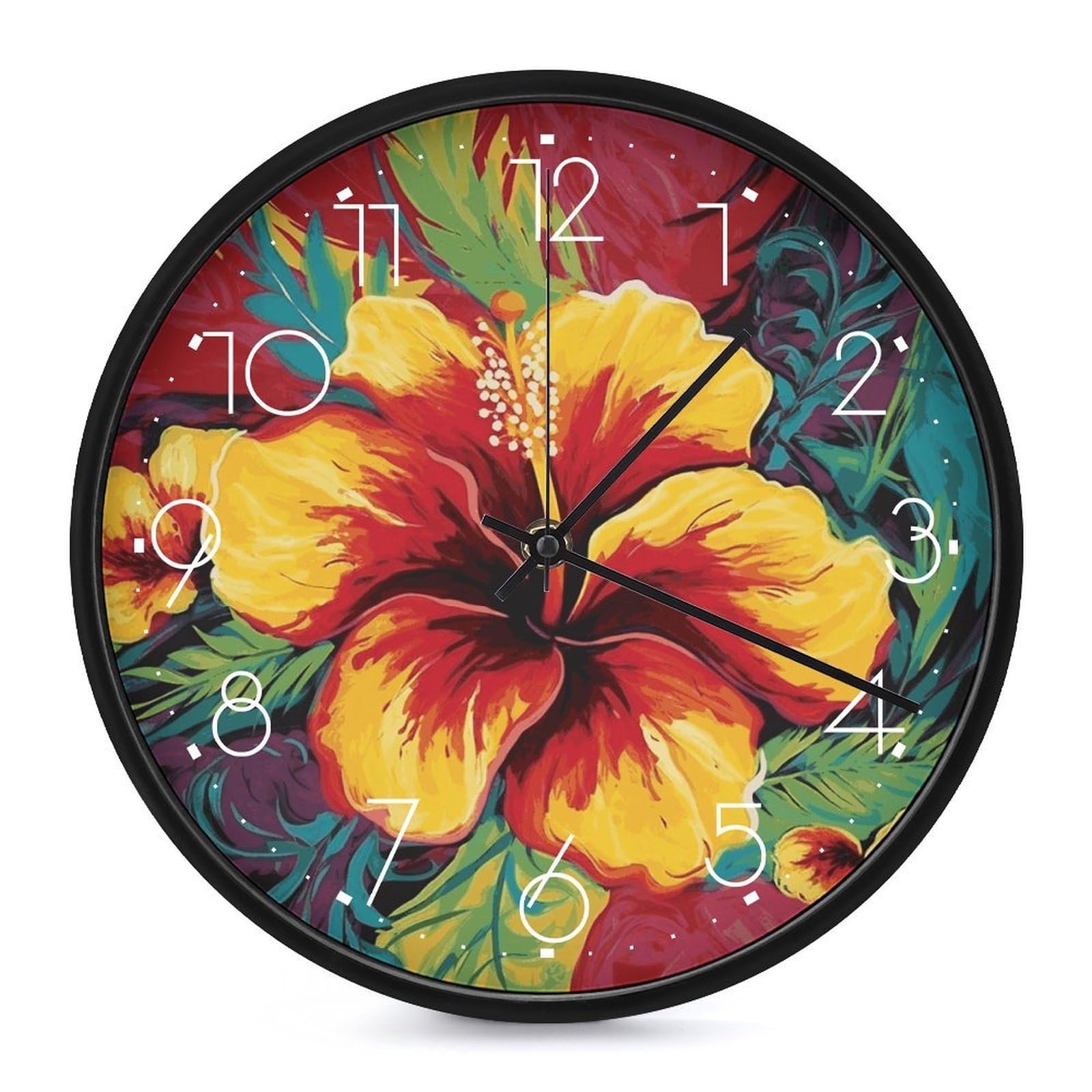 Horloge murale tropicale hibiscus pour un intérieur chaleureux et sans bruit