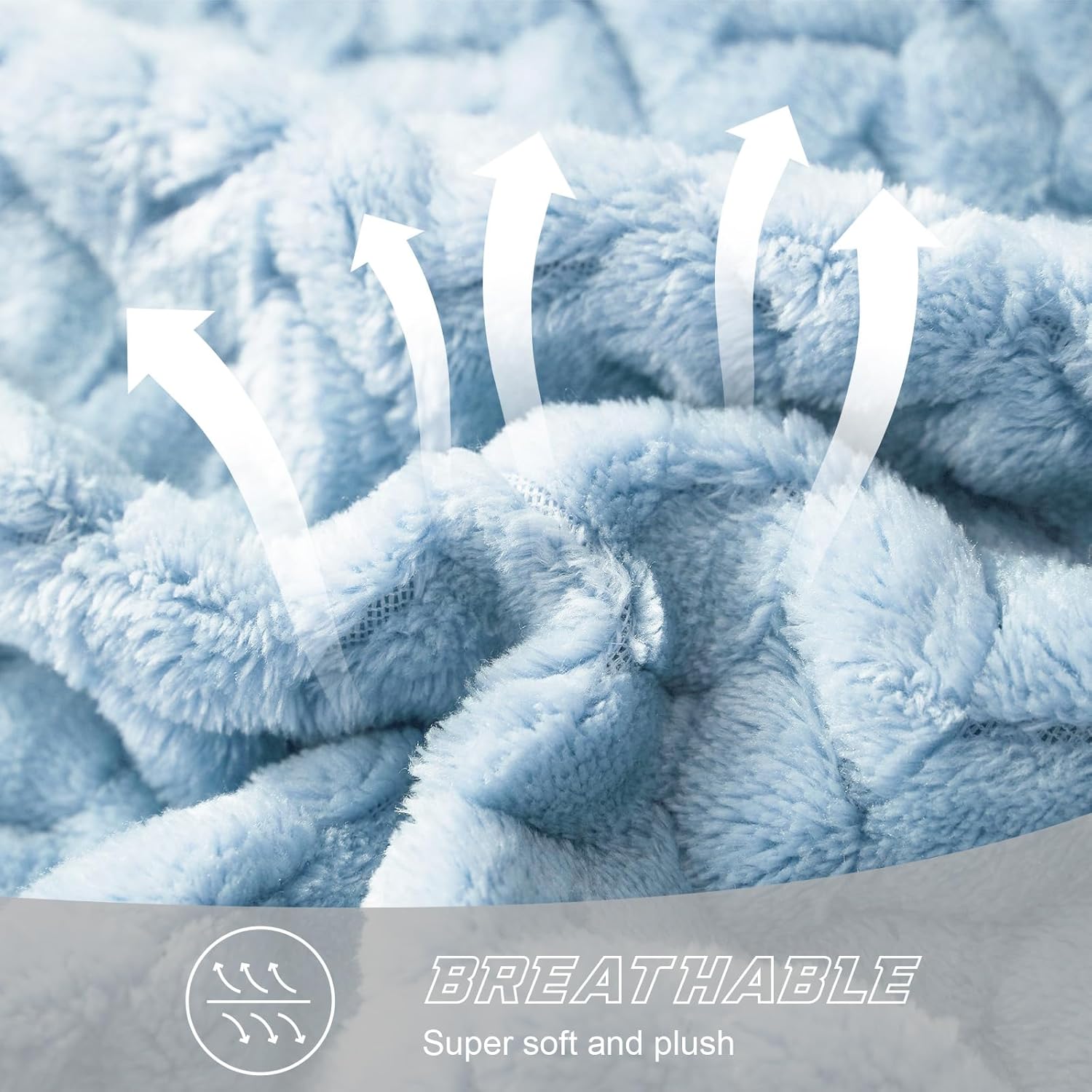 Exclusivo Mezcla Fleece Queen Size Blanket for Bed, 90x90 Inches Soft Cozy Jacquard Flannel Blankets, Lightweight Fuzzy Plush Warm for Women, Light Blue - Image 7