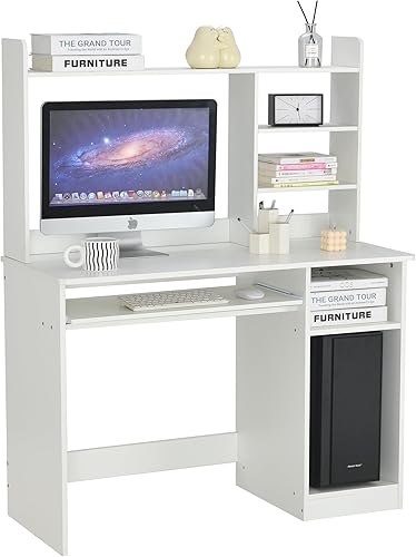 ROCKPOINT, Axess - Escritorio para computadora con gabinete, bandeja para teclado y estantería para oficina en casa pequeña y habitación, escritorio