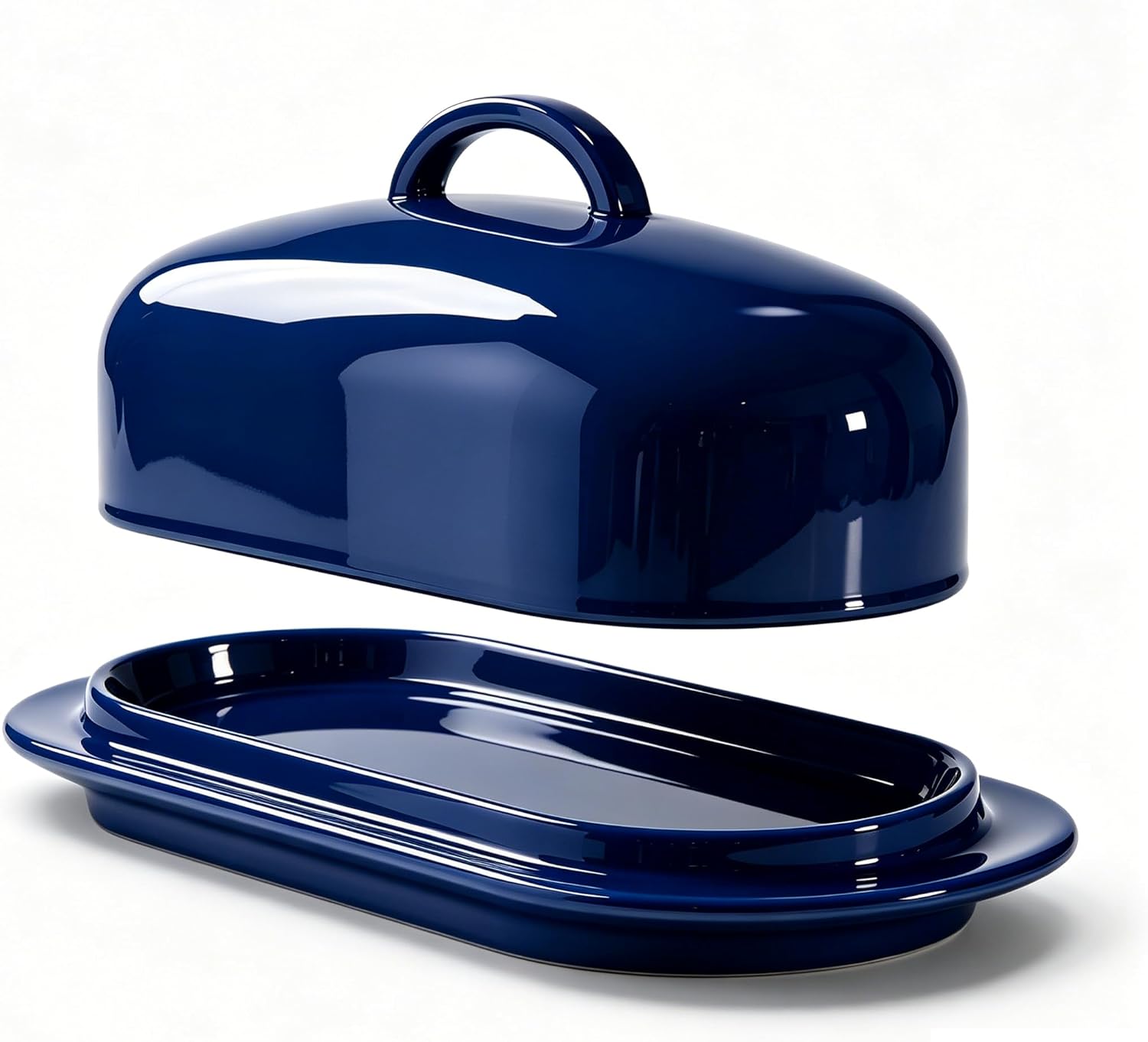 Sweese Ceramic Butter Dish with Lid, 6" Navy Butter Dish with Easy-Lift Handle, Microwave & Dishwasher Safe Butter Tray Container for Countertop