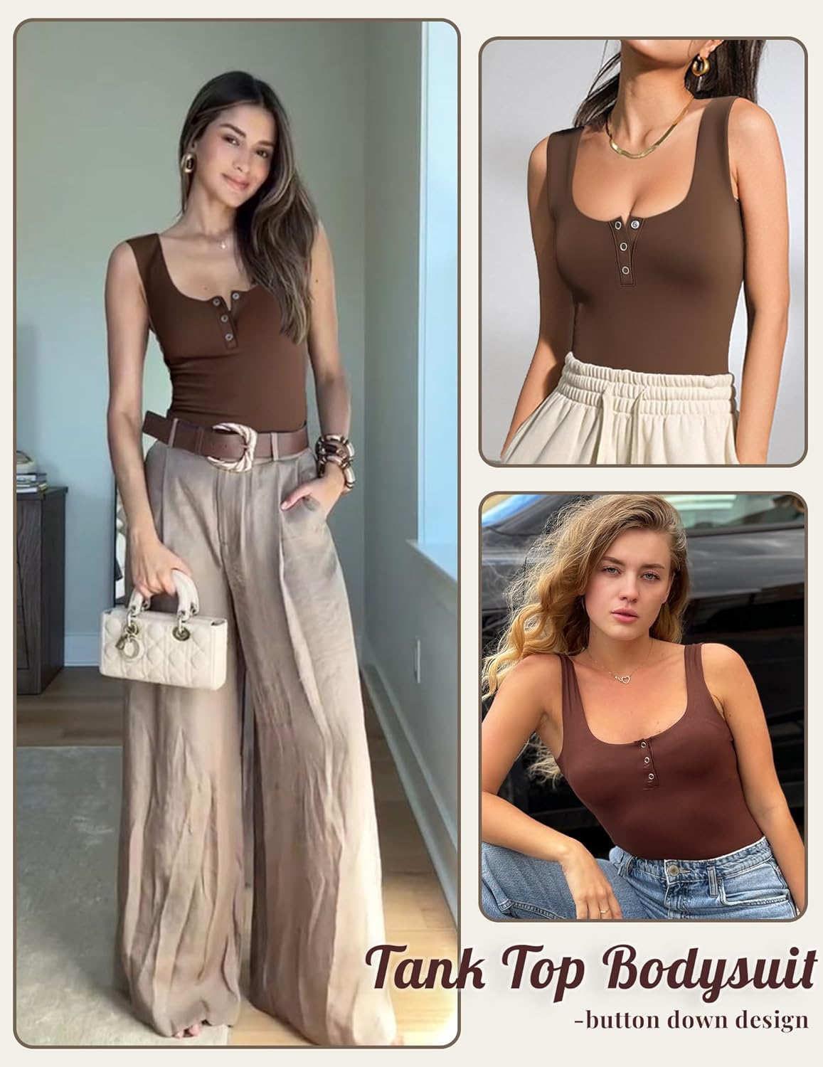 Avidlove Bodysuits for Women Button Down Square Neck Sleeveless Tank Tops Double Lined Going Out Leotard Bodysuit - Image 5