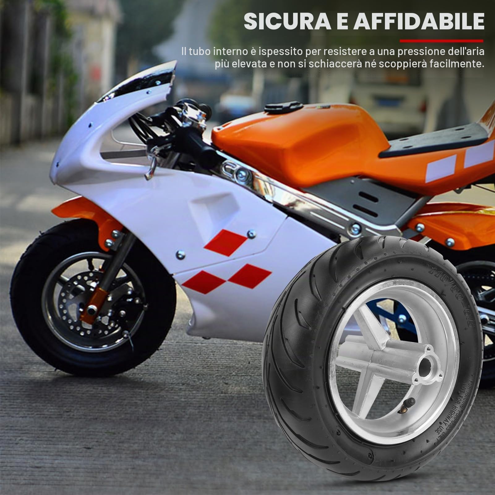 Mini-Motore Pocket Bike Pneumatico Ruota Pneumatico Cerchi Accessori Anti-Skid Adatto per Pocket Bike 47cc 49cc(Posteriore)