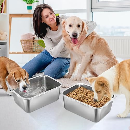 Miniatura 5 de 2 cuencos de agua extra grandes para perros de 3 galones, cuenco de acero inoxidable duradero y reutilizable, cuenco de agua y comida de alta
