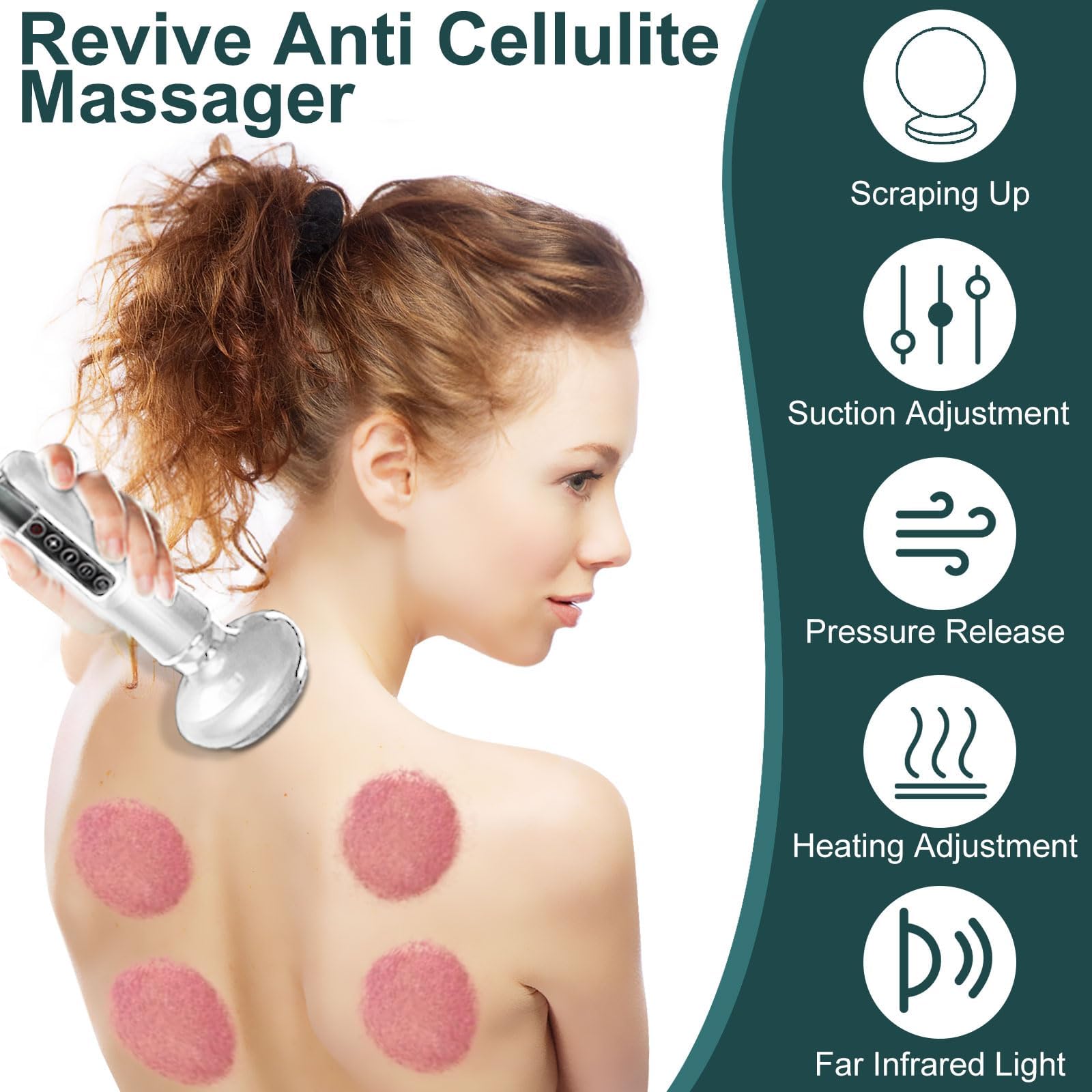 Velessa Massaggiatore Anticellulite Elettrico con Aspirazione Regolabile – Masseur Anti Cellulite, Ventouse Cellulite, 12 Livelli, Riscaldamento, Gua Sha Vacuum per Corpo, Gambe e Glutei (Bianco)