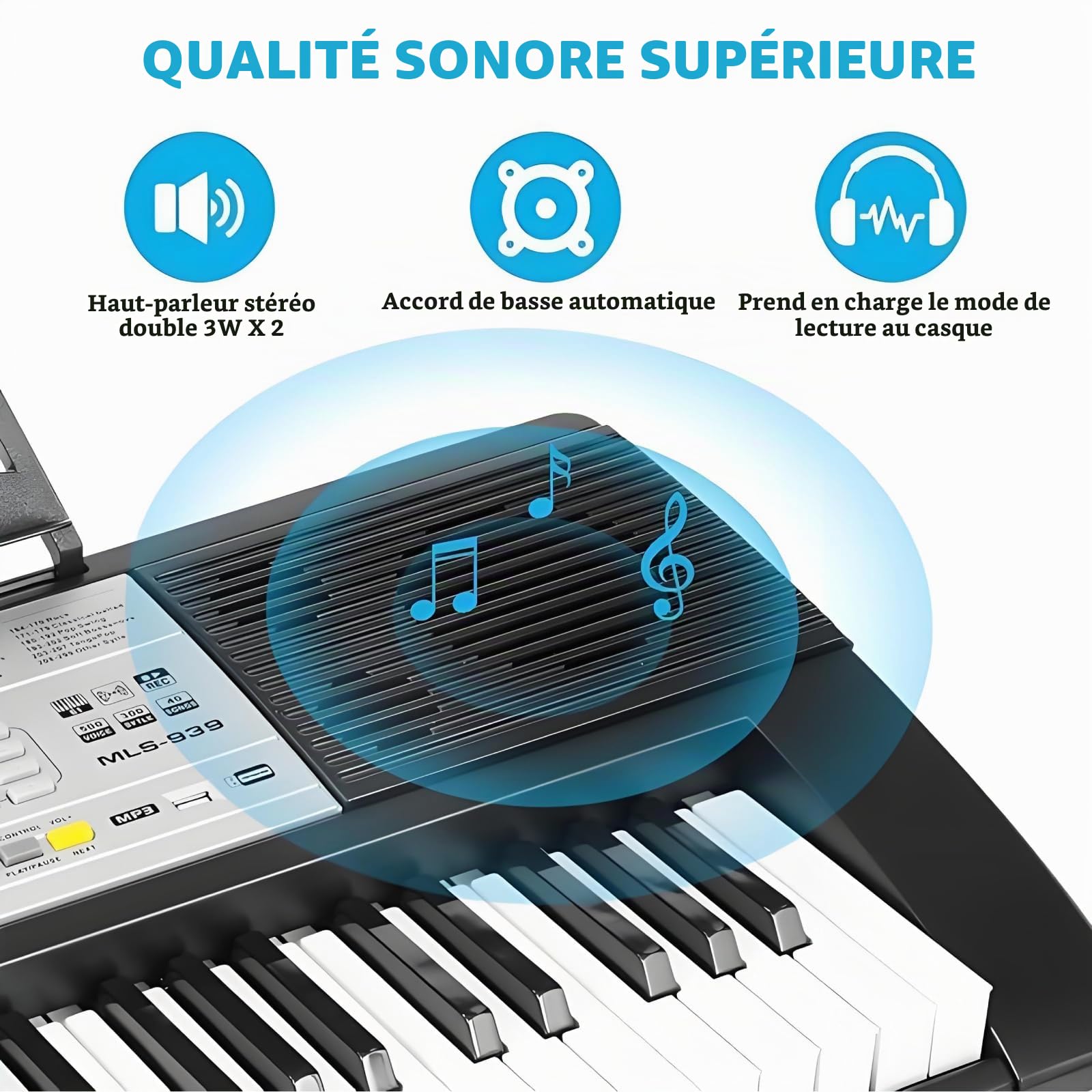 Clavier Piano 61PCS Touches, Piano Numérique, avec Pupitre, Fonction d'Enregistrement et de Programmation, Pianos Numériques pour Enfants, Adultes, Débutants, Claviers électroniques 85 x 32 x 10.5 cm