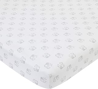 NoJo Serendipity Grey Elephant Print 100% Cotton Fitted Crib Sheet, White/Grey