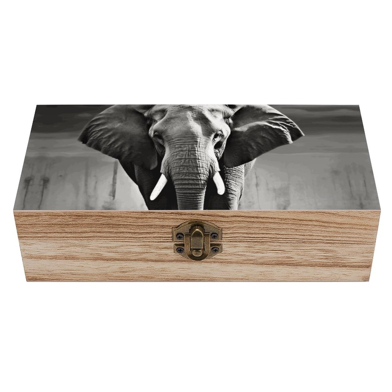 Oudrspo Black And White Elephant Wooden Keepsake Box Decorative Memory Storage Box with Hinged Lid Small Jewelry Keepsake Boxes for Storing Gift Pictures Letters Time Capsule