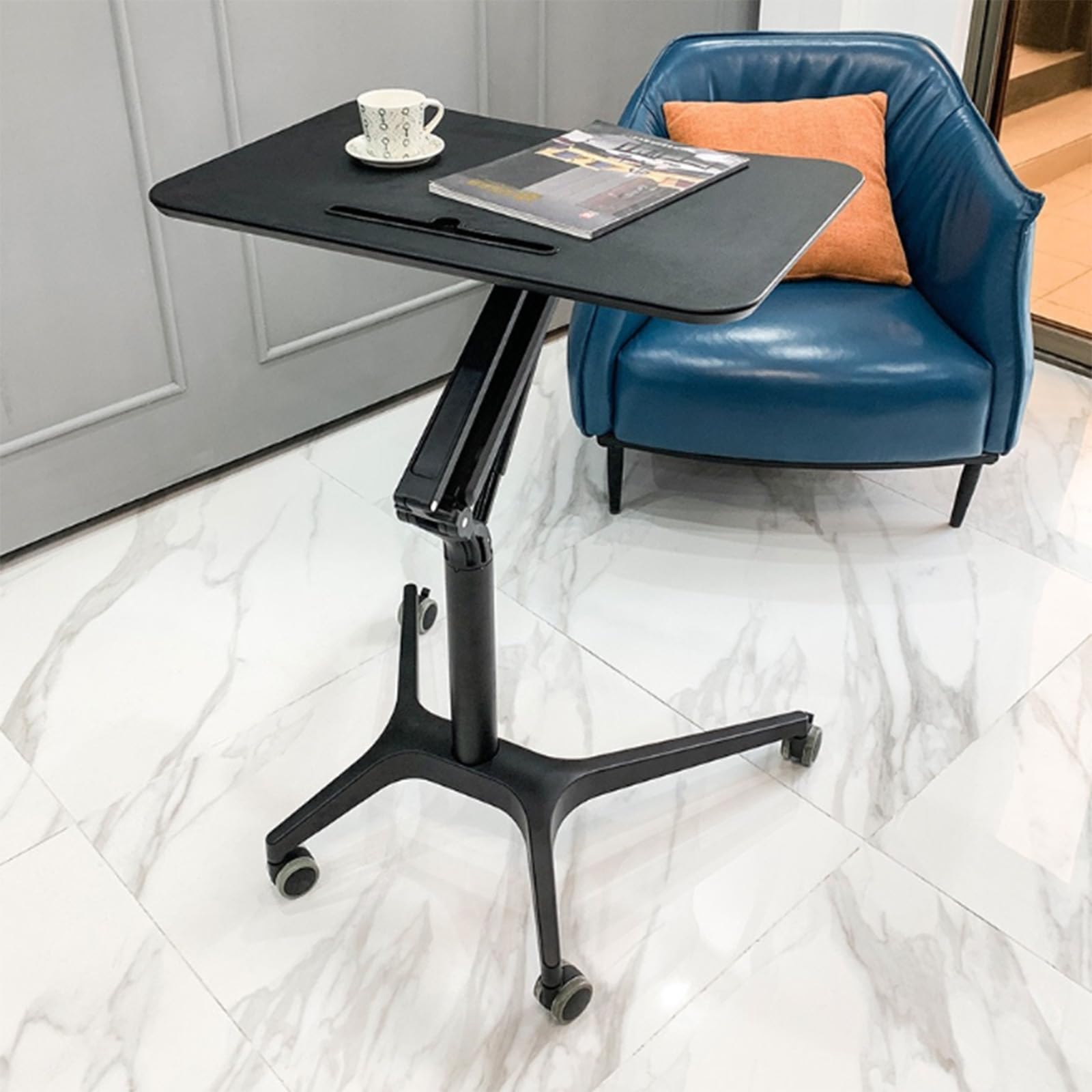 Mobile Laptop Caddy Stand Compact Desk Laptop Cart Workstation Laptop Standing Desk for Home Office Classroom B