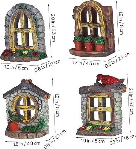 Miniatura 7 de DOITOOL 4 piezas de ventanas y puertas de hadas, accesorios de jardín de hadas, escultura de jardín, adorno de césped, mini jardín, miniaturas de