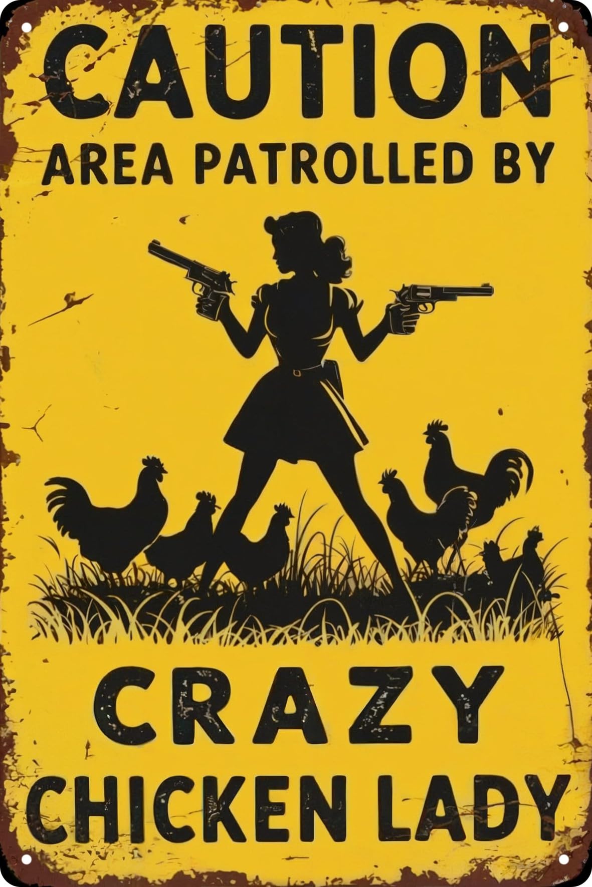 Chicken Metal Sign Caution Area Patrolled By Crazy Chicken Lady Vintage Tin Signs Funny Farm Wall Decor 8x12 in