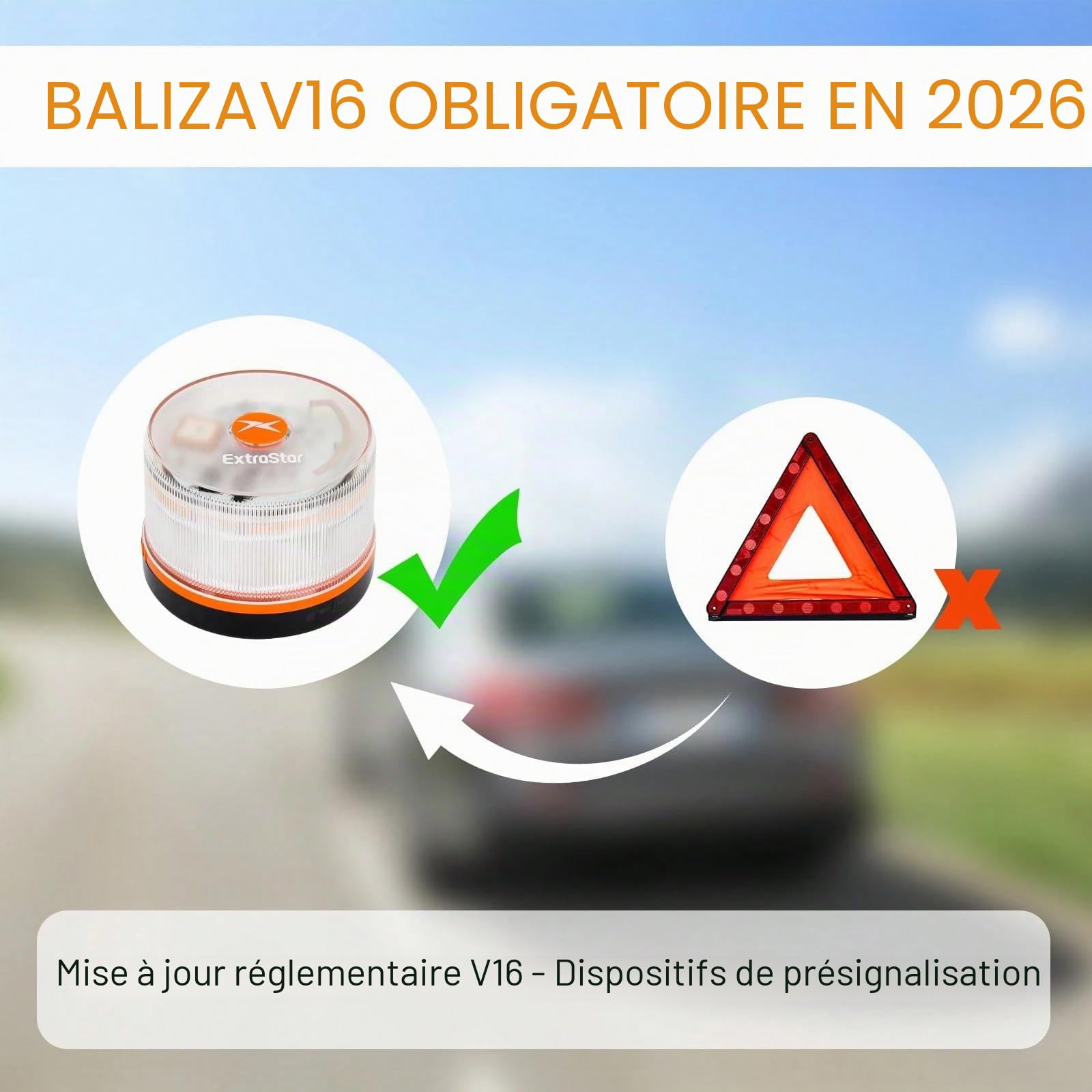 Gyrophare V16 DGT 3.0 Homologué Espagne – Balise V16 Connectée Certifiée – Service connecté Inclus Jusqu'en 2038 – Obligatoire en Espagne dès 2026