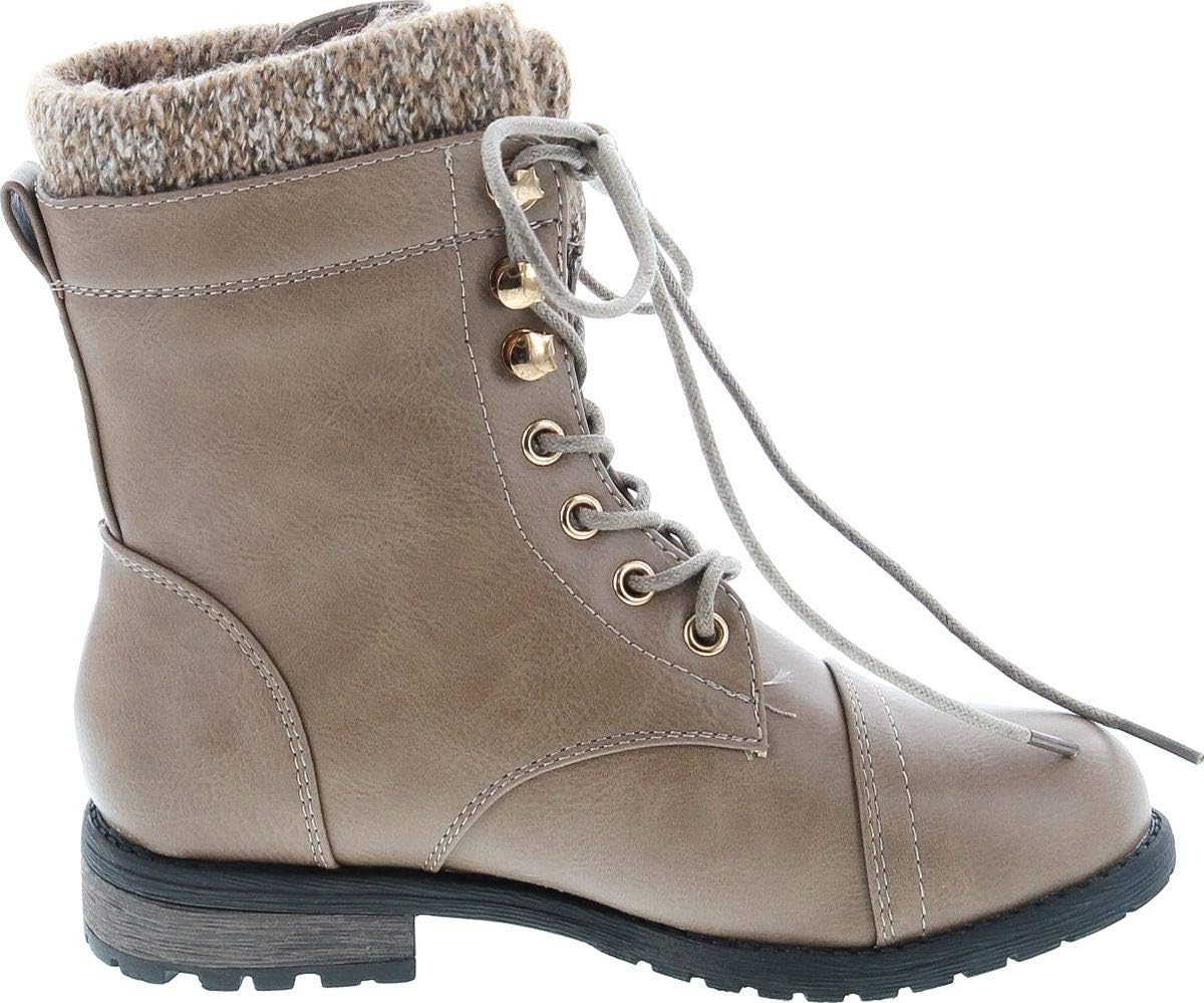 Link Mango-31 Girls Kids Round Toe Military Lace Up Knit Ankle Cuff Low Heel Combat Boots 2 Little Kid Taupe image 6 of 8 B01M10UVDN