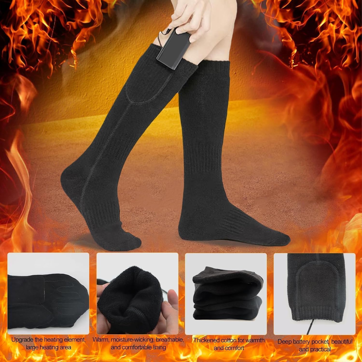 Electric Heated Socks, 3.7V 6000mAh Rechargeable Electric Heated Socks for Men Women Washable Thermal Foot Warmers for Hunting, Camping, Skiing & Outdoor Sports - Image 5