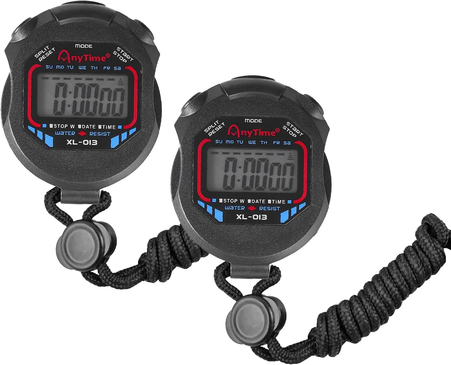 2Pcs Professional Digital Stopwatch Timer - Multifunction Electronic Sport Chronograph With Date, Time and Alarm Function for Coaches and Referees - Handheld LCD Waterproof