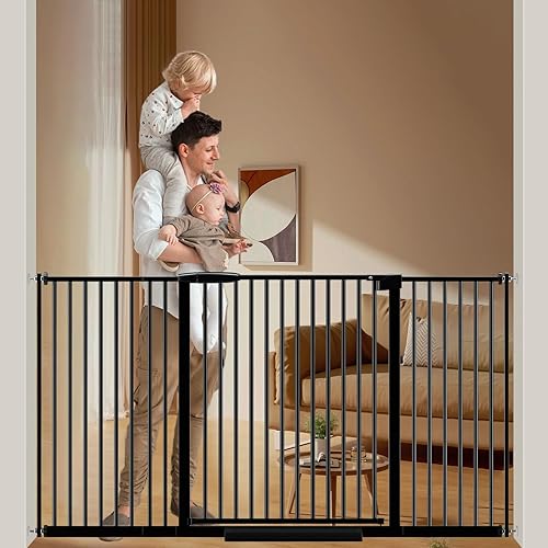 Miniatura 8 de DEARBB Puerta extra ancha para bebé, espacio ultra estrecho de 30.11 a 77.36 pulgadas, montado a presión, doble cerradura, cierre automático, puerta
