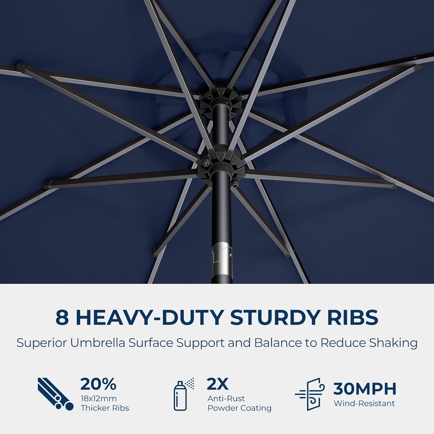 HOMSHADE 9ft Solar Patio Umbrella - Solar Lights LED Lighted Outdoor Market Table Umbrella, UPF50+ UV Protection with Push Button Tilt, Crank for Pool Deck and Garden (Navy Blue)