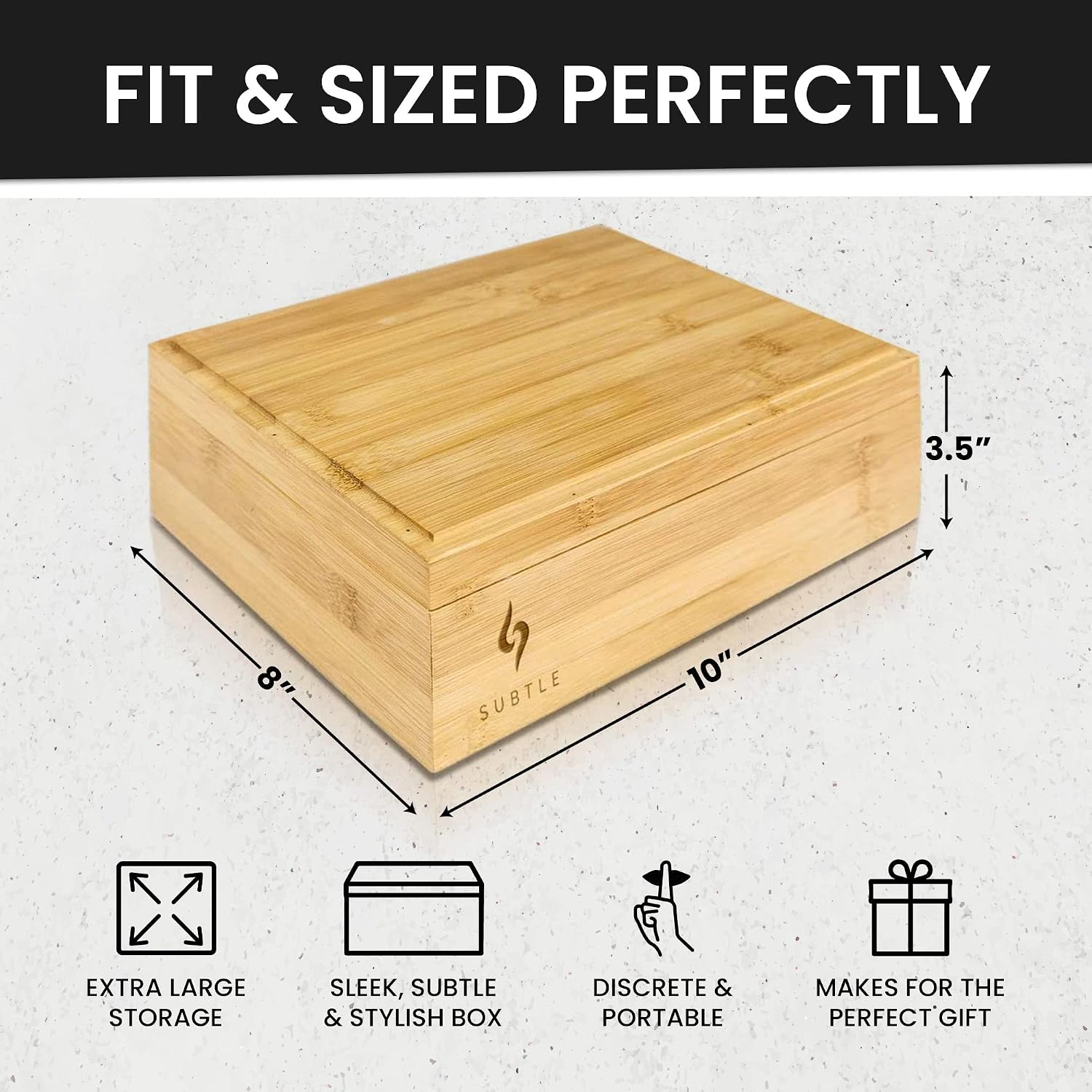 Large Bamboo Stash Box w/Ample Storage Space to Organize Herb Accessories - Comes with Convertible Rolling Tray Lid - (10" x 8" x 3.5")