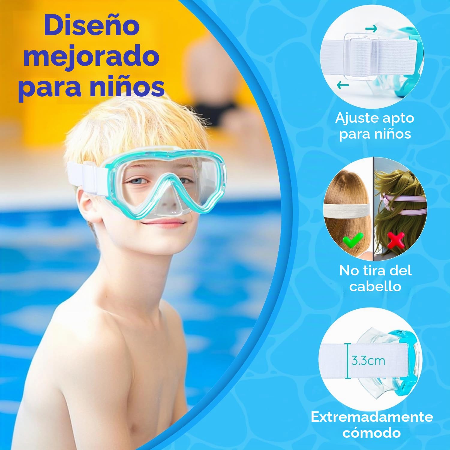 Gafas de Bucear para Niños con Correa de Tela Suave, MOMUSE Gafas Natación Niños con Cubierta Nasal 3D Antifugas, Lentes Antivaho e Irrompibles, Gafas Piscina Niños Niñas de 3 a 14 Años
