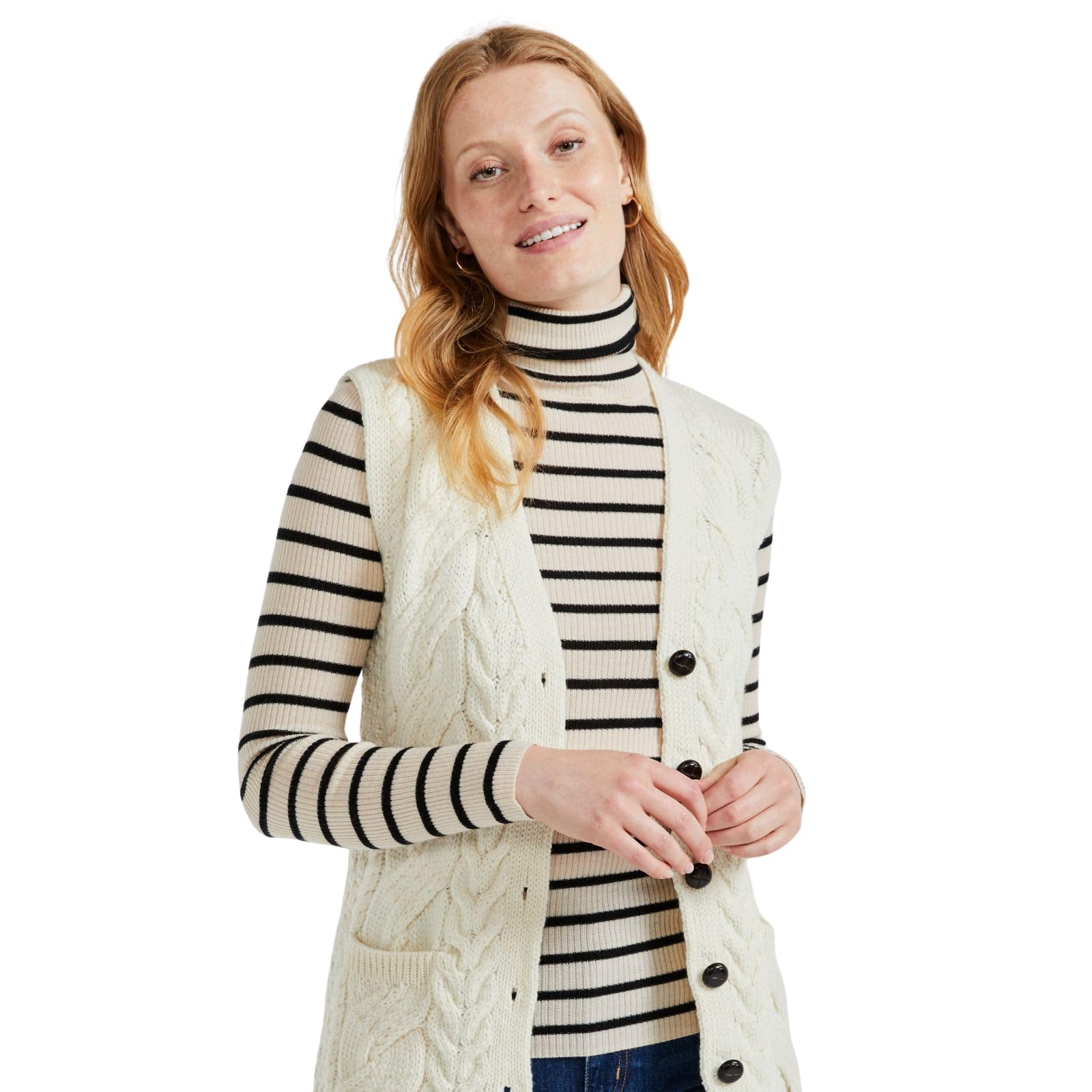 Aran Woollen Mills Saoirse Womens Irish Cable Knit Sleevleless 
