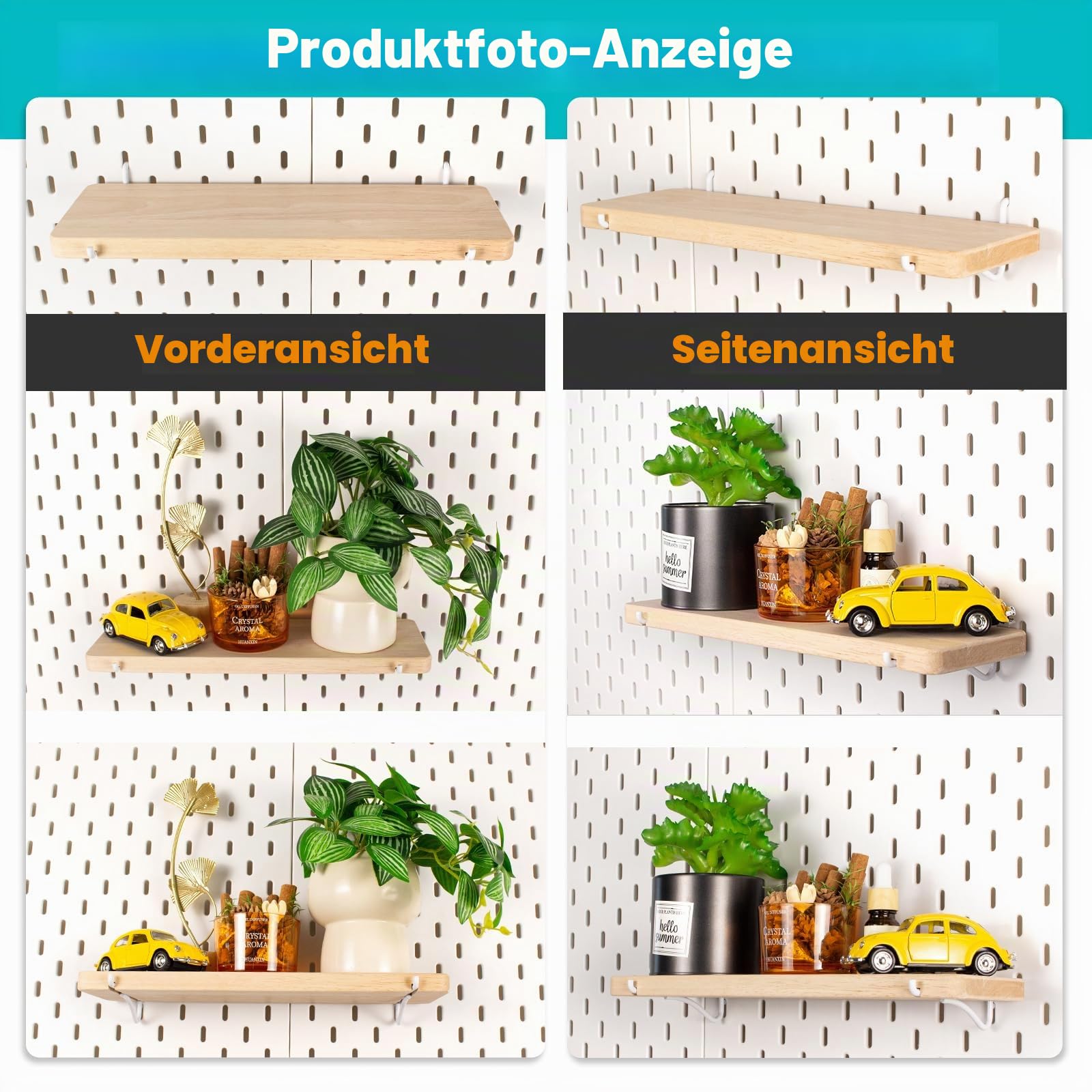 Stecktafel-Regale, Massivholz-Wandregal mit Haken, kompatibel mit IKEA Skadis Stecktafel, Organizer-Zubehör für Zuhause und Büro, 2 Stück