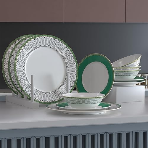 Miniatura 7 de FASTELLONG Juego de vajilla de porcelana de hueso para 1, platos de cena de cerámica, juego de cuencos de sopa de porcelana de China, juego de