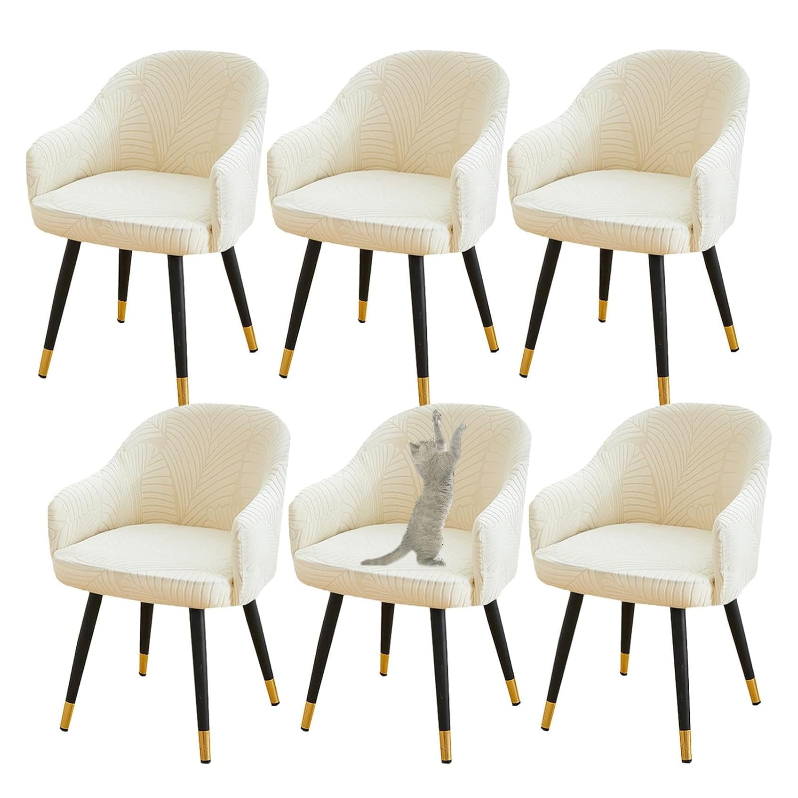 Coprisedia con schienale curvo, con braccioli, elasticizzati, per sedia da ufficio e scrivania, con fondo elastico (beige, set di 6)